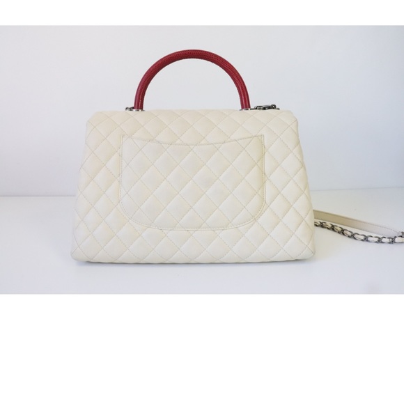 Chanel Coco Large, Ivory Caviar Leather, Exotic Handle, Preowned in Dustbag - Picture 4 of 16